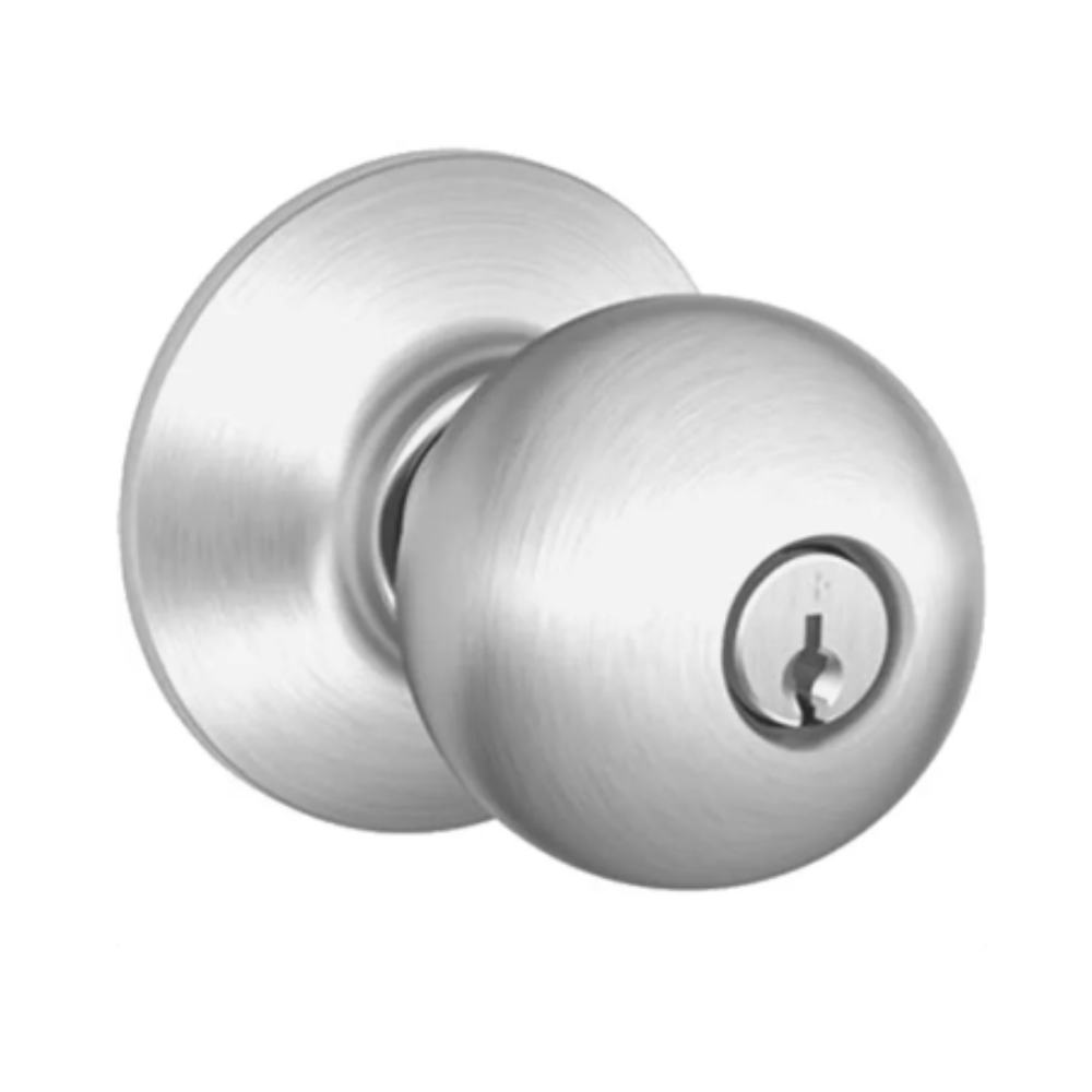 Schlage Orbit Style Door Knob with Keys -Satin Chrome Model: A53PD EV ORB 626 Made in Mexico
