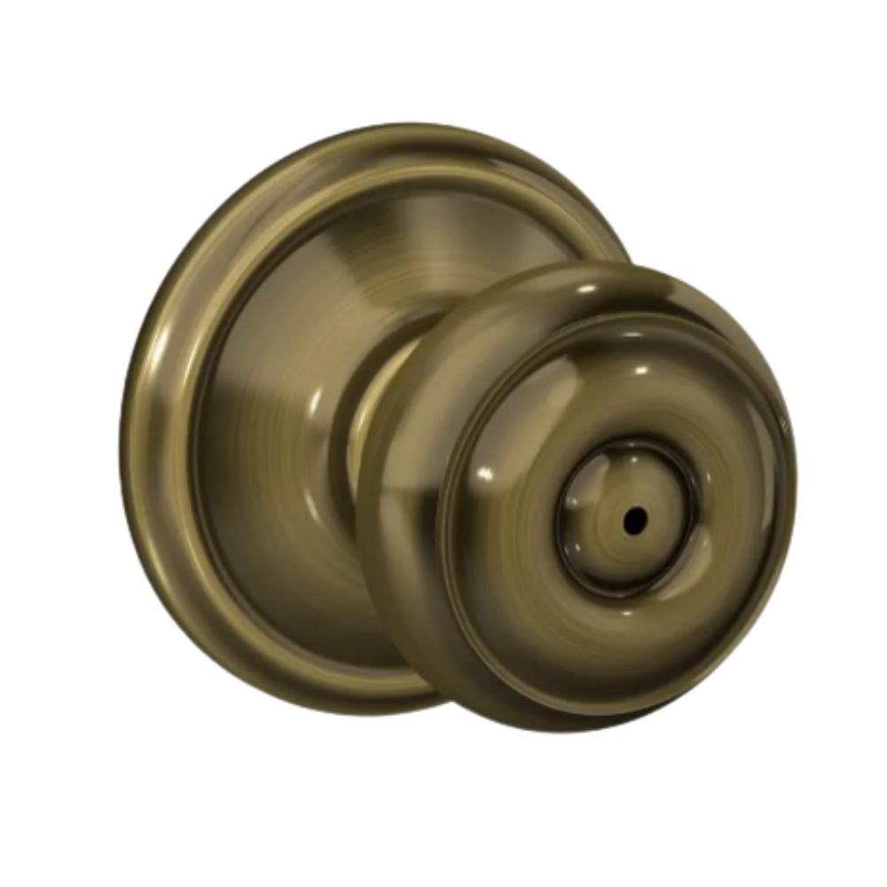Schlage Georgian Style Privacy Door Knob for Bathroom without Keys – Antique Brass Model: F40 GEO 609