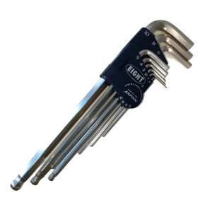 9pc. Eight Extra Heavy Duty Long Arm Taper Head Ball End Hex Allen Key Wrench Set in Plastic Caddy 1.5 to 10mm TLS-9N Made in Japan
