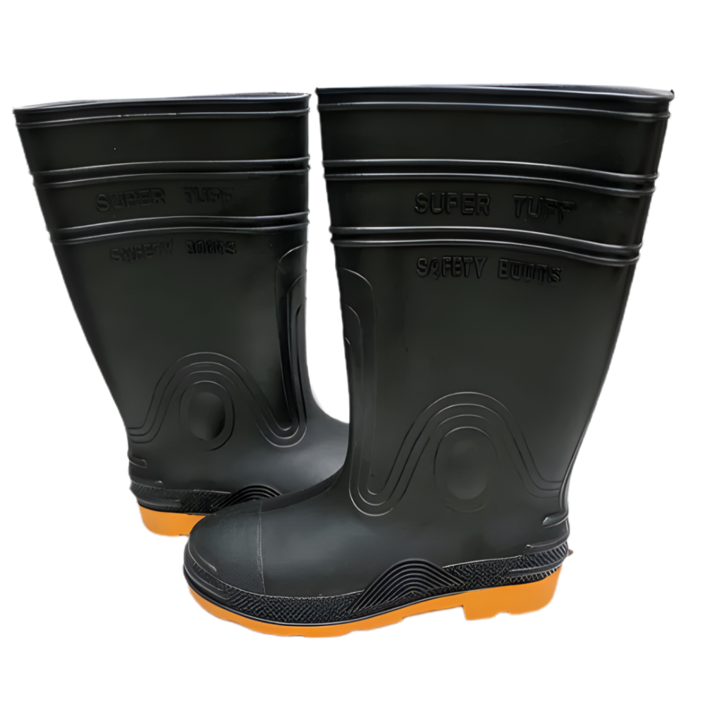 Super Tuff Mens Safety Rubber Boots in Black - High Cut (No Steel Toe)
