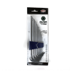 9pc. Eight Extra Long Arm Ball Point Hex Allen Key Wrench Set in Plastic Caddy 1.5 to 10mm BHS-9 Made in Japan