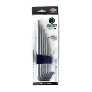 7pc. Eight Extra Long Arm Ball Point Hex Allen Key Wrench Set in Plastic Caddy 1.5 to 6mm BHS-7 Made in Japan