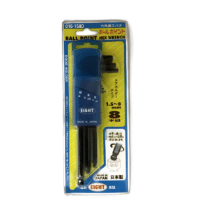 9pc. Eight Long Arm Ball Point Hex Allen Key Wrench Set in Full Plastic Holder 1.5 to 8mm 016-158D Made in Japan