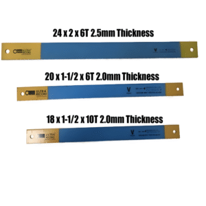 Ultra Record Super Molybdene Power Hacksaw Blade Made in France Size Available: 18 x 1-1/2 x 10T, 20 x 1-1/2 x 6T & 24 x 2 x 6T