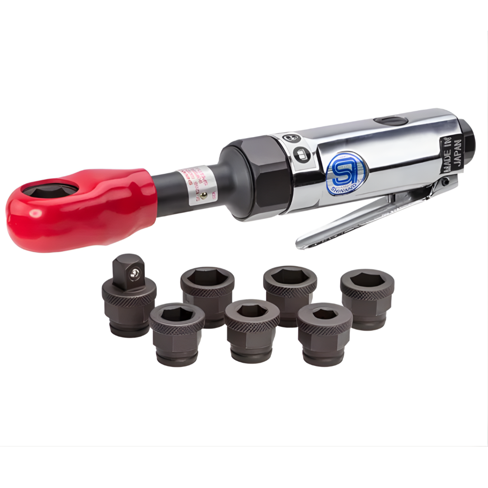 Shinano 3/8" Drive HEX 17mm Mini Thru Air Ratchet Wrench Set with 6 Inner Sockets Model: SI-1288