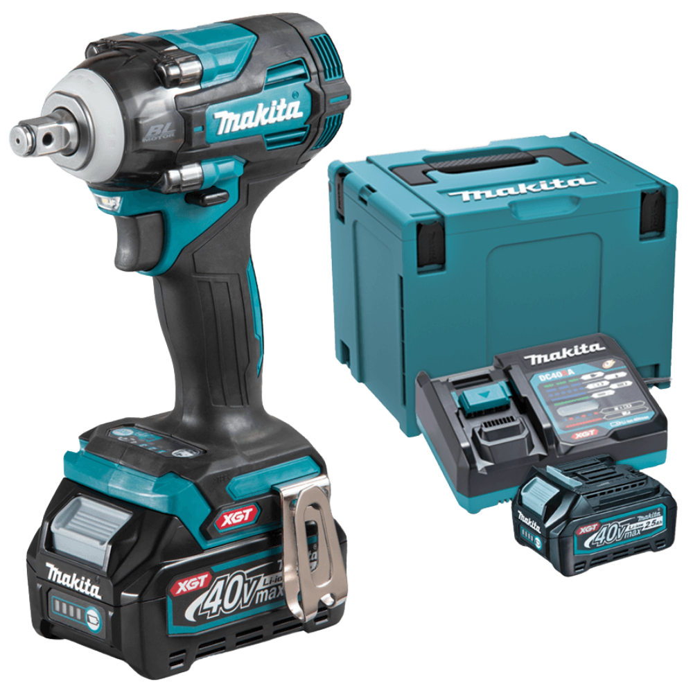 Makita 12.7mm (1/2″) 350 N·m (260 ft.lbs.) Cordless Impact Wrench 40V max XGT Li-Ion [Set] TW005GD201