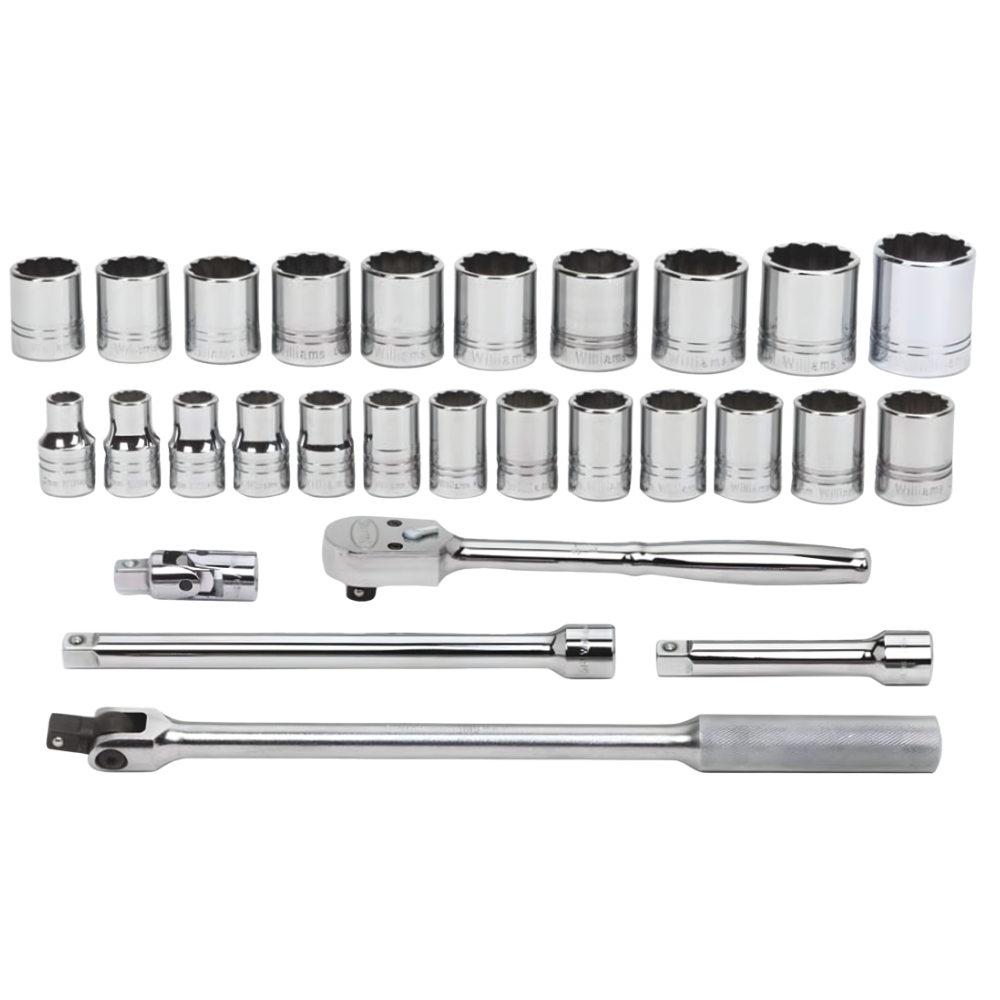 Williams 29pcs 1/2 Dr. 12pts Socket Tools Set in Keep Safe Foam & Metal Box Metric Size MSS-29F