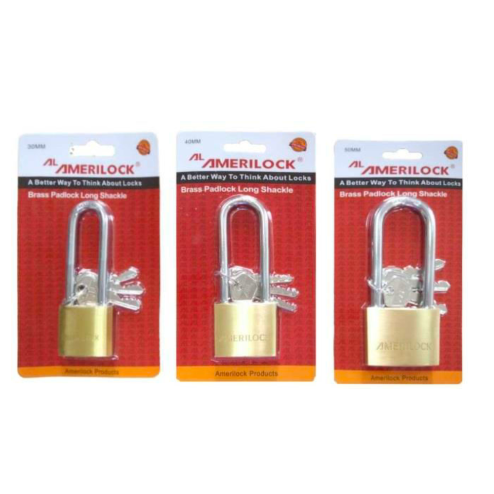 Amerilock Heavy Duty Long Shackle Brass Padlock
