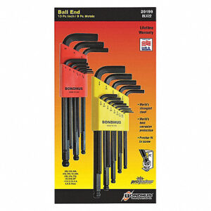 22pc. Bondhus 20199 Multipack Ballpoint Long Allen Wrench 1.5 to 10mm & 0.050 to 3/8" BLX22 Made in USA