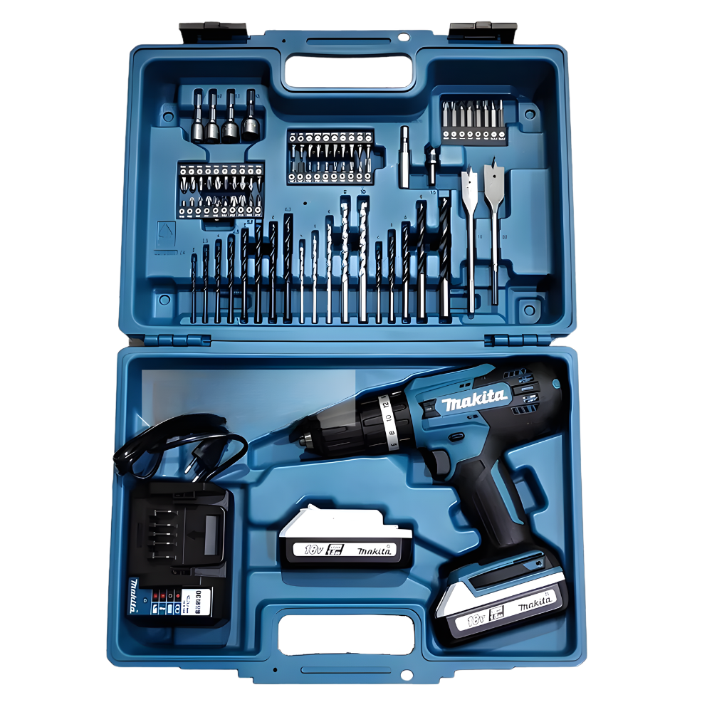 Makita DF488D005 Cordless Driver Drill 18V G-Series 13mm (1/2") with Accessories Set 74Pcs