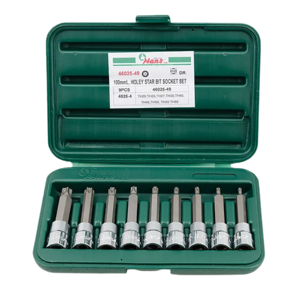 Hans Tools 46025-49 1/2″ Drive 9pcs. Holey Star Bit Socket Set 100mmL