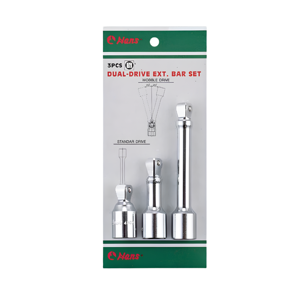 Hans Tools 3pcs. 3/8 & 1/2 Drive Extension Bar Set (Wobble Drive)