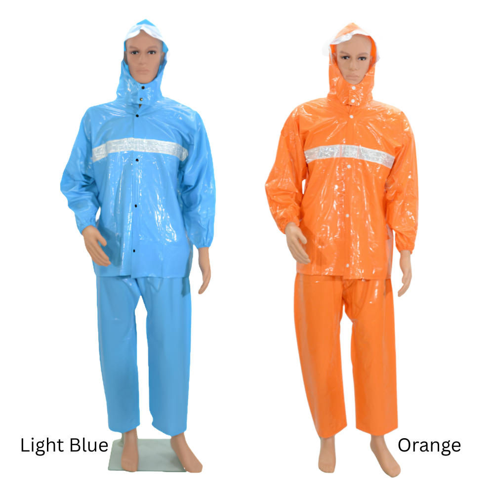 Hercules #2513 Heavy Gauge Rainsuit with Reflectors (Light Blue & Orange)