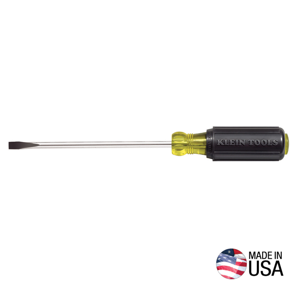 Klein Tool 1/4-Inch Flat Cabinet Screwdriver, Heavy Duty, 6-Inch Round Shank 605-6